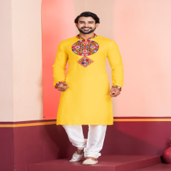 Navratri Special Men’s Embroidered Rayon Kurta Pajama Set